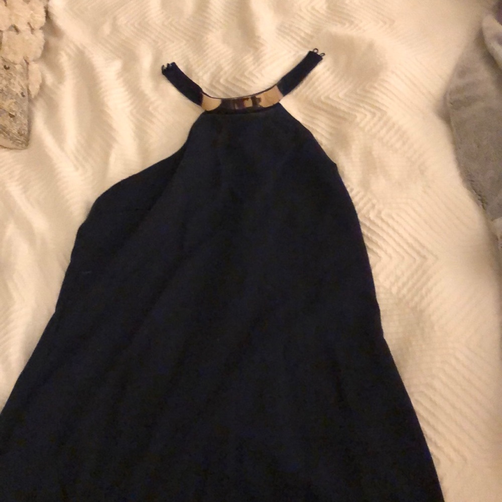 Navy tobi dress with gold collar
